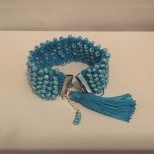 Crochet Beaded Bracelet with Tassel Charm